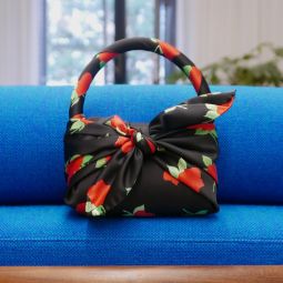 Belinda Satin Mini Bag with Roses - Black