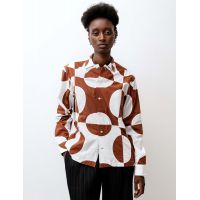 Duo Oval Patchwork LS Shirt - Brown/White