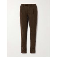 Slim-Fit Pleated Garment-Dyed Cotton-Blend Corduroy Suit Trousers