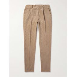 Slim-Fit Straight-Leg Pleated Garment-Dyed Cotton-Corduroy Trousers