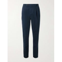 Tapered Pleated Cotton-Blend Twill Trousers
