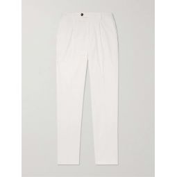 Tapered Pleated Cotton-Blend Twill Trousers