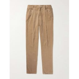 Straight-Leg Pleated Cotton-Corduroy Trousers