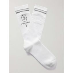 Logo-Embroidered Striped Ribbed Cotton-Blend Socks