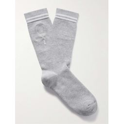 Logo-Embroidered Striped Ribbed Cotton-Blend Socks