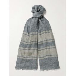 Frayed Striped Linen Scarf
