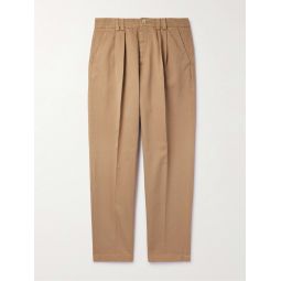 Straight-Leg Pleated Cotton-Twilll Trousers