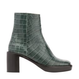 Ellen Croco Embossed Leather Boots - Green
