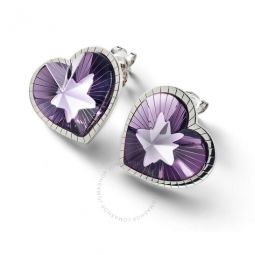 Sterling Silver, Purple Crystal Heart Earrings