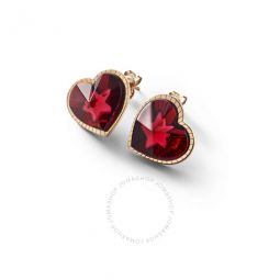 18K Gold Plated on Sterling Silver, Red Crystal Heart Earrings