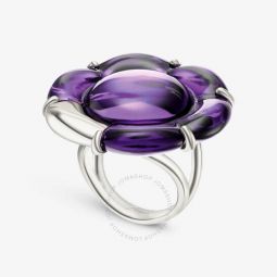 Sterling Silver, Purple Crystal Flower Statement Ring