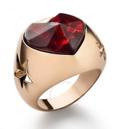 18K Gold Plated on Sterling Silver, Red Crystal Heart And Star Statement Ring