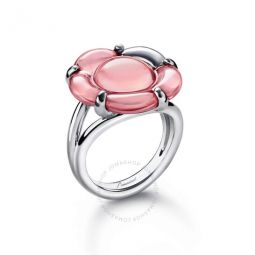 Womens B Flower Silver Crystal Ring