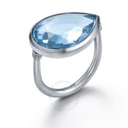 RING PEAR LARGE SIZE SILVER LIGHT BLUE CRYSTAL