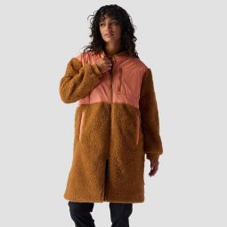 Mixed Fabric Fleece Long Coat - Womens
