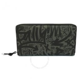 Balen Graffiti Print Leather Zip Around Wallet