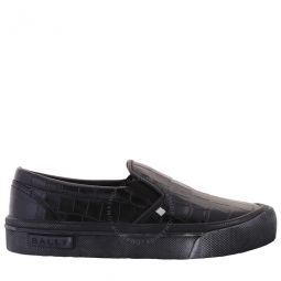 Black Leory-Croc Embossed Slip-On Sneakers, Brand Size 46 ( US Size 13 )