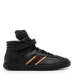 Black Parrel-Midribbon Calf Plain High-Top Sneakers, Brand Size 43 ( US Size 10 )