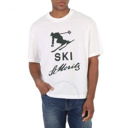 Bone 15 Ski St. Moritz Print Cotton T-Shirt, Size Small