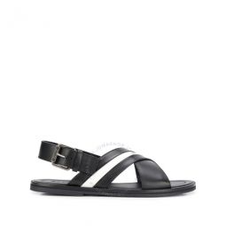 Mens Black Jamilo Crossover-Straps Leather Sandals, Brand Size 47