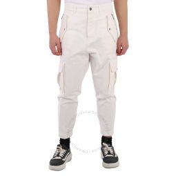 Mens White Cotton Cargo Pants, Waist Size 30