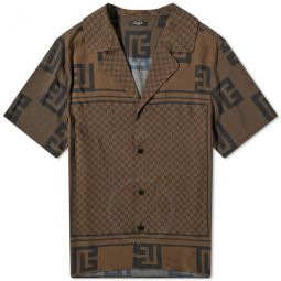 Mens Marron / Marron Scarf Monogram Vacation Shirt, Brand Size 46 (US Size 36)