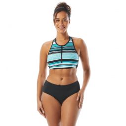 Beach House Womens Shorelines Stripe Synergy Zip Front Bikini Top