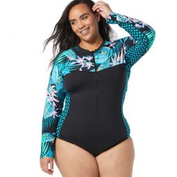 Beach House Womens Plus Size Delray Beach Sculpt Long Sleeve Zip Front One Piece Swimsuit