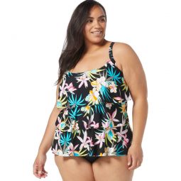 Beach House Womens Plus Size Tropic Bloom Floral Jane Ruffle Tankini Top