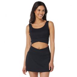 Beach House Womens Ribbed Solid Bala Fitteed Cross Over Crop Top