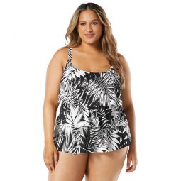 Beach House Womens Plus Size Abstract Palm Jane Ruffle Tiered Tankini