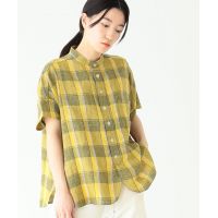 Linen Check Stand Collar Shirt - Yellow