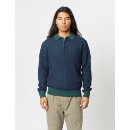 Crochet Knit Polo - Green/Navy