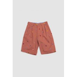 2 Pleats Inkjet Mapping Embroidered Shorts - Nantucket Red