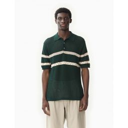 Stripe Mesh Knit Polo Shirt - Green
