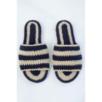 Crochet Slipper - Natural/Navy