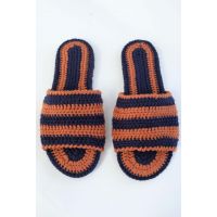 Crochet Slipper - Terracotta/Navy