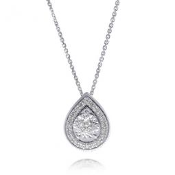 18K White Gold, Diamond Halo Pendant Necklace