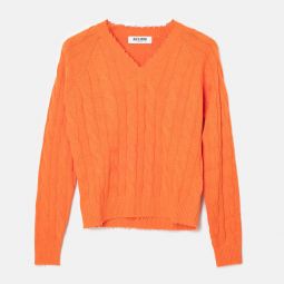 Amber Cable V Neck Sweater - Bright Orange