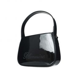 Patent Leather Bag with Rhinestone Logo - Nero