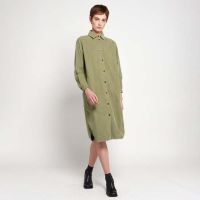 Woman Corduroy Shirt Dress - Light Green