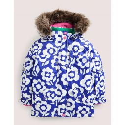 All-weather Waterproof Jacket - Ivory/Bluing Blue Floral