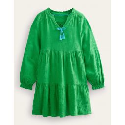 Double Cloth Tiered Dress - Bright Green