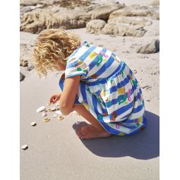 Short-sleeved Fun Jersey Dress - Surf Blue Mermaid Stripe