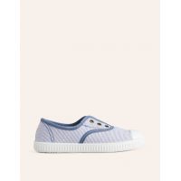 Laceless Canvas Pull-ons - Blue Ticking Stripe