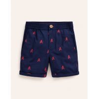 Smart Roll Up Shorts - College Navy Skull Embroidery