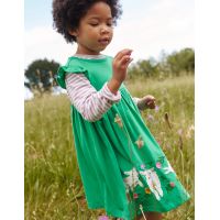 Frill Sleeve Applique Dress - Pea Green Sheep