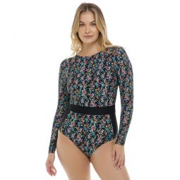 Body Glove Womens Abloom Wave Long Sleeve One Piece Swimsuit