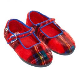 Child Jane Buckled Shoes - Red Tartan