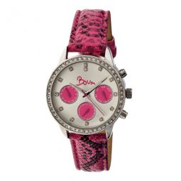 Serpent Multi-Function Silver Dial Hot Pink Leather Ladies Watch